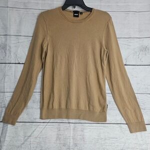 Hugo BOSS M Medium Tan Sweater Pullover Finest Italian Yarn Virgin Wool 1146